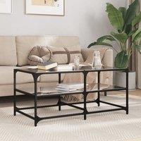 Berkfield Home Coffee Table with Black Glass Top 98.5x50x45 cm Steel