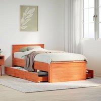 Bed Frame without Mattress with Headboard Wax Brown 100x200 cm Solid Wood Pine