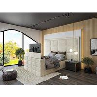 HOB Furniture Block Upholstered Tv Bed Frame, Luxury French Velvet, Cream | Size: King