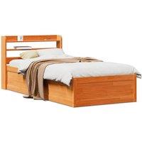 Berkfield Home Bed Frame with Headboard Wax Brown 75x190 cm Small Single Solid Wood Pine
