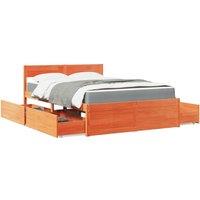 Berkfield Home Bed with Drawers & Mattress Wax Brown 140x190 cm Solid Wood Pine