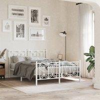 Metal Bed Frame without Mattress with Footboard White 140x190cm