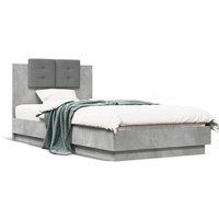 Bed Frame with LED without Mattress Concrete Grey 75x190 cm Small Single