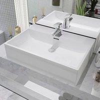 Berkfield Home Basin with Faucet Hole Ceramic White 60.5x42.5x14.5 cm