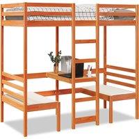 Berkfield Home Loft Bed Frame with Desk & Chairs Wax Brown 90x190cm Solid Wood Pine | Size: 90x190 cm