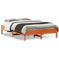 Bed Frame without Mattress Wax Brown 135x190 cm Double Solid Wood Pine