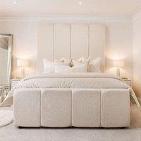 HOB Furniture Brooklyn Linear Bed, Boucle Teddy Fabric - Hb 228 Cm, Powder in Light Pink | Size: Super King