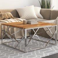 Berkfield Home Coffee Table Silver Stainless Steel & Solid Acacia Wood