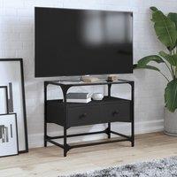 Berkfield Home TV Cabinet with Glass Top Black 60x35x51 cm Engineered Wood | Size: 60 x 35 x 51 cm
