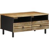 Berkfield Home Coffee Table Black 80x54x40 cm Solid Rough Wood Mango | Size: 80 x 54 x 40 cm