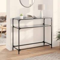 Berkfield Home Console Table with Black Glass Top98x35x81 cm Steel | Size: 98 x 35 x 81 cm