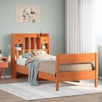 Bookcase Bed without Mattress Wax Brown 100x200 cm Solid Wood Pine