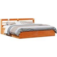Berkfield Home Bed Frame with Headboard Wax Brown 180x200 cm Super King Solid Wood Pine