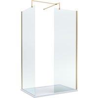 Balterley 8mm Glass Wetroom Screens Brushed Brass Profile & Tray 1200 x 700mm in Metallics