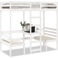 Berkfield Home Loft Bed Frame with Desk & Chairs White 80x200cm Solid Wood Pine | Size: 80x200 cm