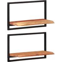 Berkfield Home Wall Shelves 2 pcs 60x25x35 cm Solid Wood Acacia & Steel in Brown | Size: 60 x 25 x 35 cm