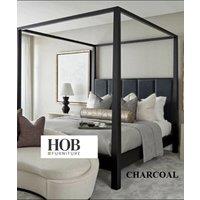 HOB Furniture Washington 4 Poster Bed, Luxury French Velvet, Black | Size: Emperor