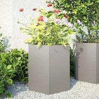 Berkfield Home Garden Planter 2 pcs Hexagon 46x40x45 cm Stainless Steel in Silver | Size: 46 x 40 x 45 cm