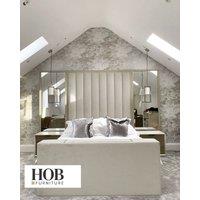 HOB Furniture Janie Linear Design Tv Bed With Mirrors, Malta Velvet Fabric - Hb 203 Cm, Jasper in Off-White | Size: Super King