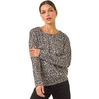 Roman Women's Animal Print Banded Hem Top in Natural | Size: 20