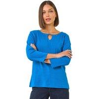 Roman Women's Trim Detail Keyhole Stretch Top in Royal | Size: 20