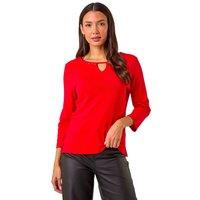 Roman Women's Trim Detail Keyhole Stretch Top in Red | Size: 20