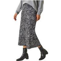 Roman Women's Leaf Print Panelled Tulip Skirt in Dark Grey | Size: 10