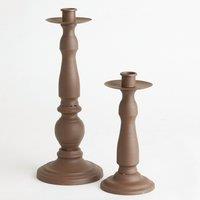 Bloom Set of 2 Antique Finish Rustic Candleholders for Real or Faux Candles - Large H31 x 12cm, Small H20 x 9.5cm in Brown | Size: 31 x 12 cm