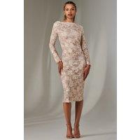 Jolie Moi Women's Long Sleeve Textured Midi Dress in Beige | Size: 16