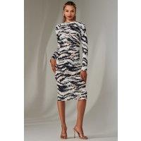 Jolie Moi Women's Long Sleeve Textured Midi Dress in Black | Size: 16