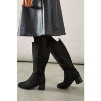 Wide Fit Haver Back Stretch Mid Block Heel Knee Boots
