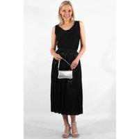 Claudia Black Foil Pleated Midi Skirt