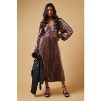 Oasis Women's Occasion Pleated Metallic Midi Dress in Pink | Size: 8