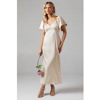 Oasis Women's Petite Angel Sleeve Satin Bridesmaid Midi Dress in Champagne | Size: 14