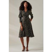 Jolie Moi Women's Layla Long Sleeve Metallic Wrap Dress in Black | Size: 8