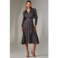 Jolie Moi Women's Layla Long Sleeve Metallic Wrap Dress in Navy | Size: 10