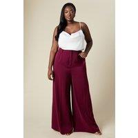 Wallis Womens Trousers Burgundy Wide Leg Gold Trim Pockets Party Cocktail