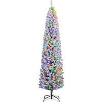 HOMCOM 7' Artificial Christmas Tree with Flocked Tips, LED Lights, Decoration