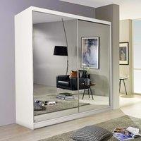 Sliding Wardrobes 4U Double Mirror Sliding Door Wardrobe with LED Light 200cm x 217cm in White | Size: 200 cm x 217 cm