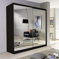 Sliding Wardrobes 4U Double Mirror Sliding Door Wardrobe with LED Light 200cm x 217cm in Black | Size: 200 cm x 217 cm