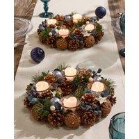 Dibor Set of 2 Moonlight Blue Round Table Centrepiece Christmas Decoration Candle Holders Tealight Holder 30cm | Size: 2 Pack
