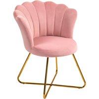 HOMCOM Accent Chair, Velvet Armchair with Lotus Backrest, Steel Legs in Pink