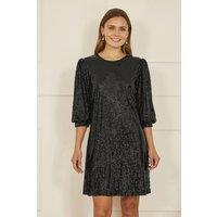 Yumi Women's Black Sequin Tunic Dress With Balloon Sleeves | Size: 16
