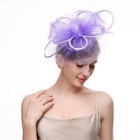 PEACH ACCESSORIES Women's Plain Delicate Mesh Loops & Feather Accents Fascinator in Lilac