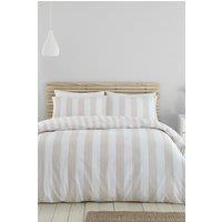 Catherine Lansfield 'Cove Stripe' Reversible Duvet Cover Set in Natural | Size: Double