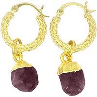 Harfi Women's Raw Ruby July Birthstone Huggie Hoops Gold Vermeil Plated Gemstone Earrings