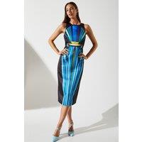 Printed Satin Pencil Midi Dress
