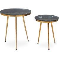 Orsina Green Marble Side Table (Set of 2), Rich Green Marble Tabletops with Gold Iron CrissCross Legs