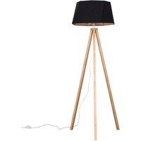 ValueLights Barbro Light Wood Tripod Floor Lamp with Black & Copper Shade