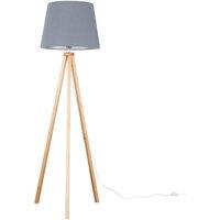ValueLights Barbro Light Wood Tripod Floor Light Lamp with XL Taper Shade in Grey